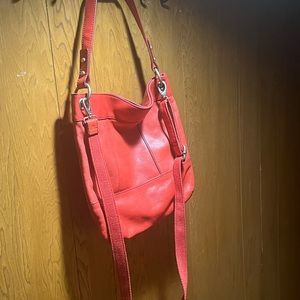 Red Genuine Leather Fossil Shoulder Purse w/ extra Crossbody Strap
